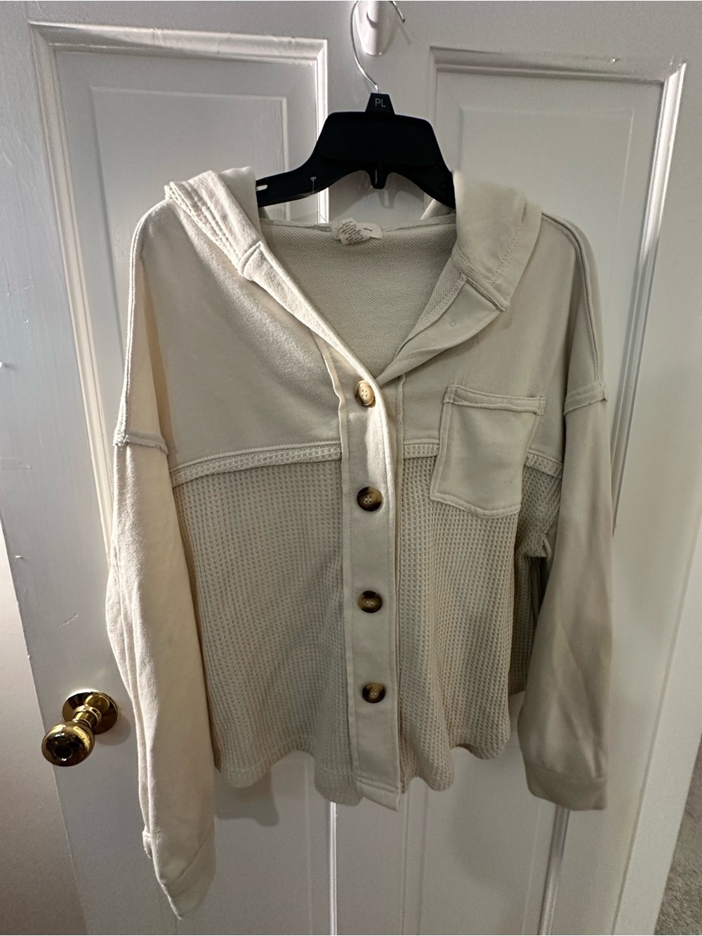 Offline by Aerie Cream Button-Up Hooded Knit Cardigan